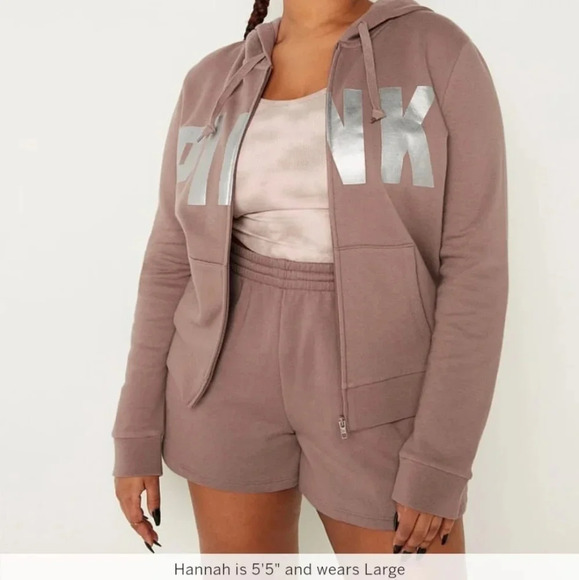 Pink VS size mediam open front hooded sweat shirt new in packaging - Picture 1 of 7